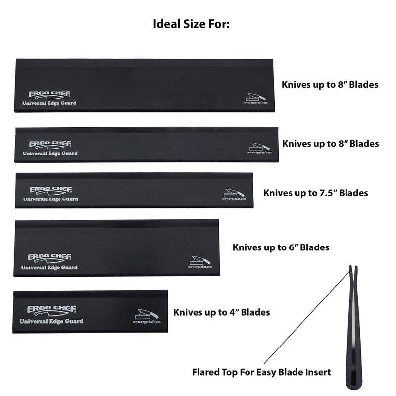 Ergo Chef 5pc Universal Knife Edge Guard Set (Black) Multi-sized / Chef knife, Santoku, Bread, Utility and Paring knives - Image 2